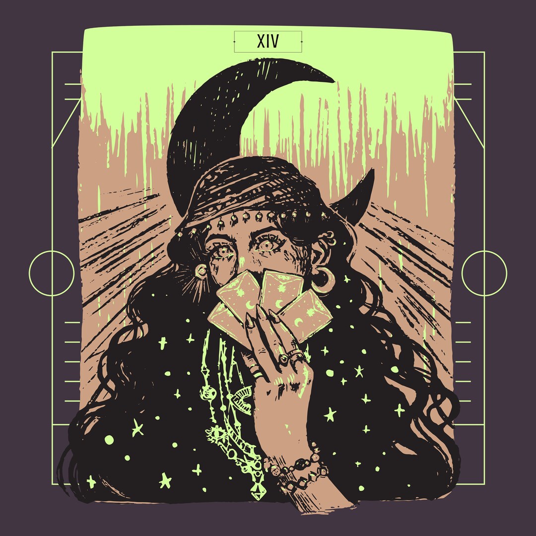 Tarot Card XIV PNG, Temperance Tarot Card Art, Tarot Card Digital Art