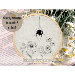 Botanical Spider Embroidery Pattern - Wildflower Design PDF