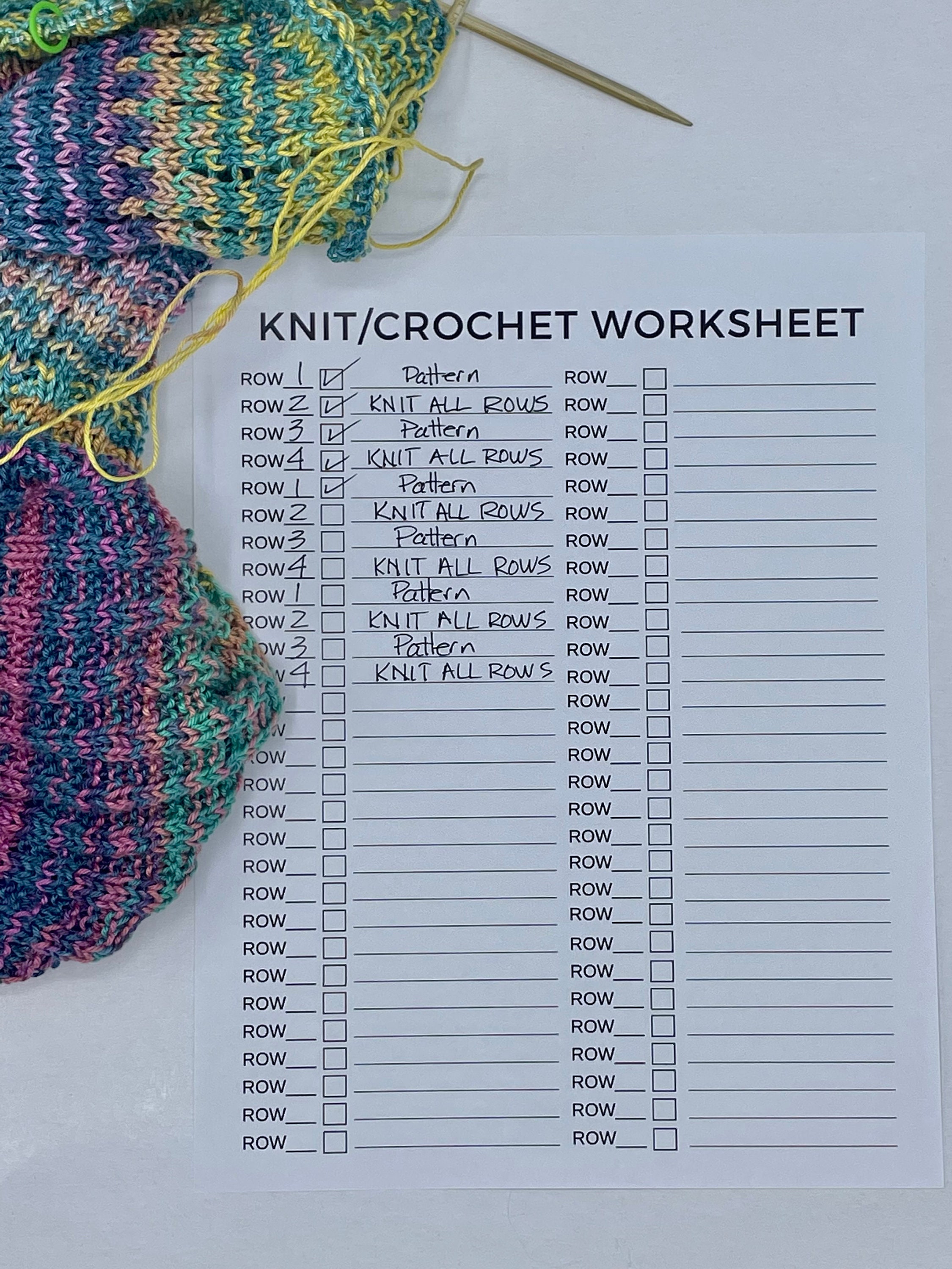 Knitting & Crochet Row Tracker, Pattern Worksheet, Downloadable PDF - Etsy