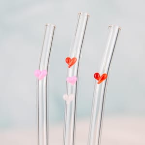 Set of 3 Heart Glass Straws Reusable Eco-Friendly Straws Nature Lover Gift Handmade Straws Sustainable Red Charm