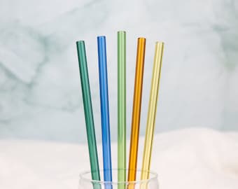 6-Pack Reusable Glass Straws and Cleaning Brush Straight Coloured  Eco-Friendly Family Pack Sustainable Living Eco Home Zero Waste