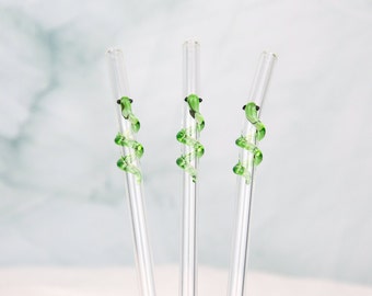 Set of 3 Snake Glass Straws Reusable Eco-Friendly Straws with Cleaning Brush Handmade straws Sustainable Teacher Gift