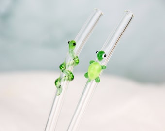 Set di cannucce in vetro a forma di tartaruga e serpente: cannucce riutilizzabili ed ecologiche