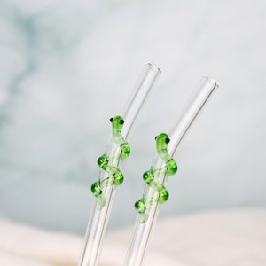Set mit 2 Schlangen-Glas-Strohhalmen Wiederverwendbare umweltfreundliche Strohhalme mit Reinigungsbürste Handgemachte Strohhalme Tierliebhaber Geschenk Lehrer-Geschenk