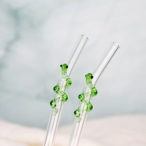 Set of 2 Snake Glass Straws Reusable Eco-Friendly Straws with Cleaning Brush Handmade straws Sustainable Teacher Gift