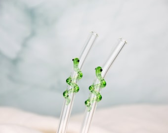 Set of 2 Snake Glass Straws Reusable Eco-Friendly Straws with Cleaning Brush Handmade straws Sustainable Teacher Gift