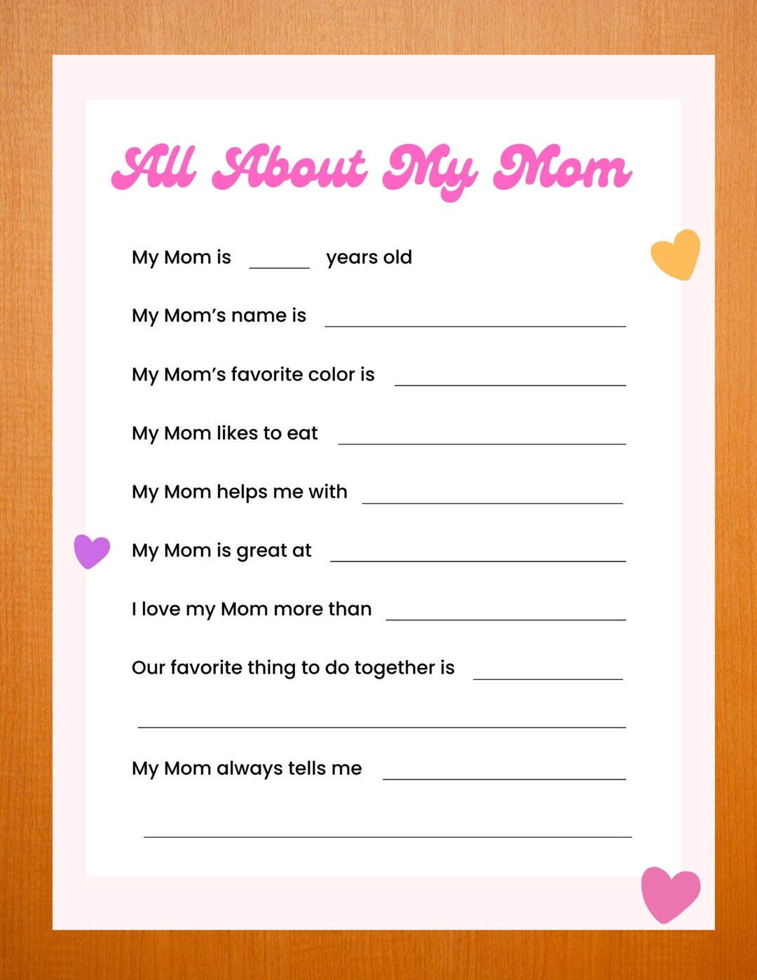 All About Mom Printable, What I Love About Mom Gift Etsy