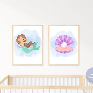Mermaid and Oyster Pearl, Set of 2 Prints