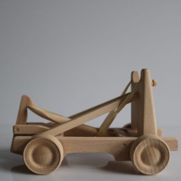 Small Catapult Machine on Wheels Handmade Eco Wooden Toy- Baby Room, Birthday, Christmas