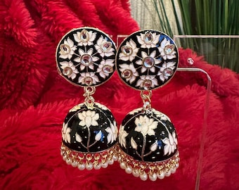 Dome Enamel Jhumka Earrings | Lightweight Meenakari Indian Dangle Ethnic Jewelry