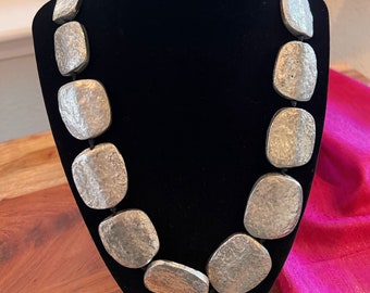 Tibetan Brass Embossed Long Necklace | Adjustable Boho Tribal Jewelry | Handmade Ethnic Statement Necklace | Unique Gift for Her