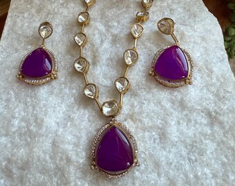 Teardrop Doublet Necklace Set | Moissanite Halo, Matching Earrings | Bridal Jewelry
