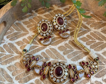 Kundan Choker Set | Polki & Monalisa Stones, Antique Gold Finish