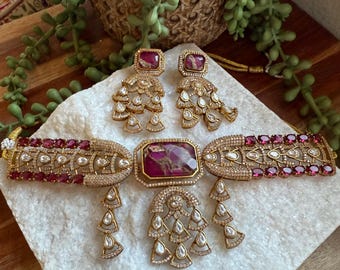 Moissanite Choker Set | Antique Gold Indian Bridal Jewelry
