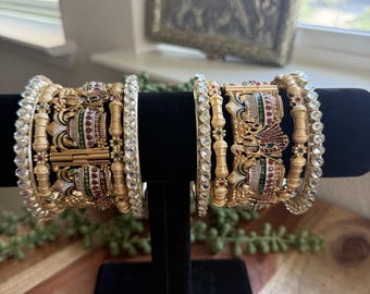Raja Rani Bridal Bangles Set | Gold Plated Moissanite Kundan Meenakari Indian Wedding