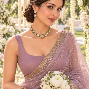 Uncut Polki Necklace Set, Single Line Moissanite Kundan Necklace with Trillion and Cushion Stones in Antique Gold Jaali Frames, Earrings