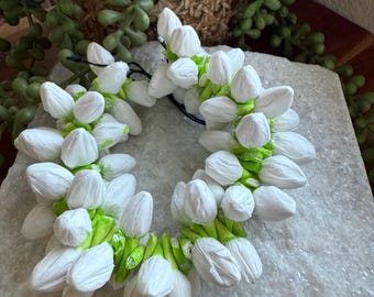 Fragrant Artificial Jasmine Gajra Scrunchie | Indian Hair Bun Accessory