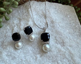 Crystal Pearl Pendant Necklace Set | Silver-Tone Indian Jewelry, Elegant Wear