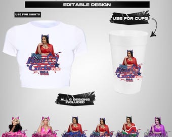May include: A white crop top and a white cup with a "Bad Girls Club" design, featuring a woman in a red outfit and devil horns. The image also includes six additional designs and text that says "All 6 designs included".