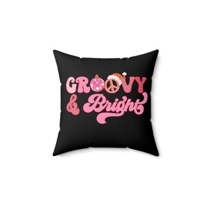 Pink Retro Christmas Decor Pillow, Trendy Christmas Decorations, Pink Christmas