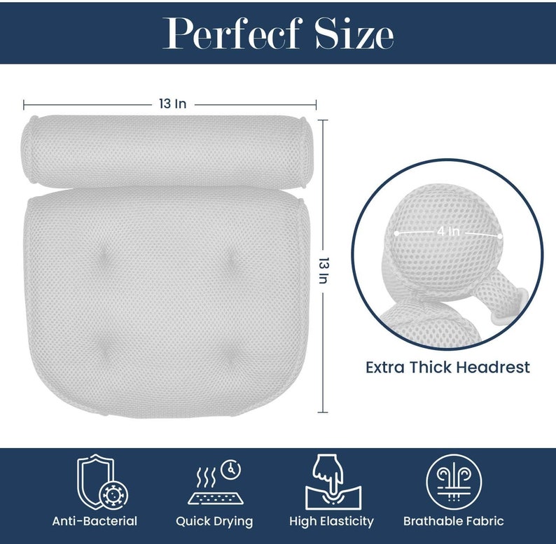 Bathtub Pillow Headrest Bath Pillows for Tub Neck and Back Support With Non Slip Suction Cups ...