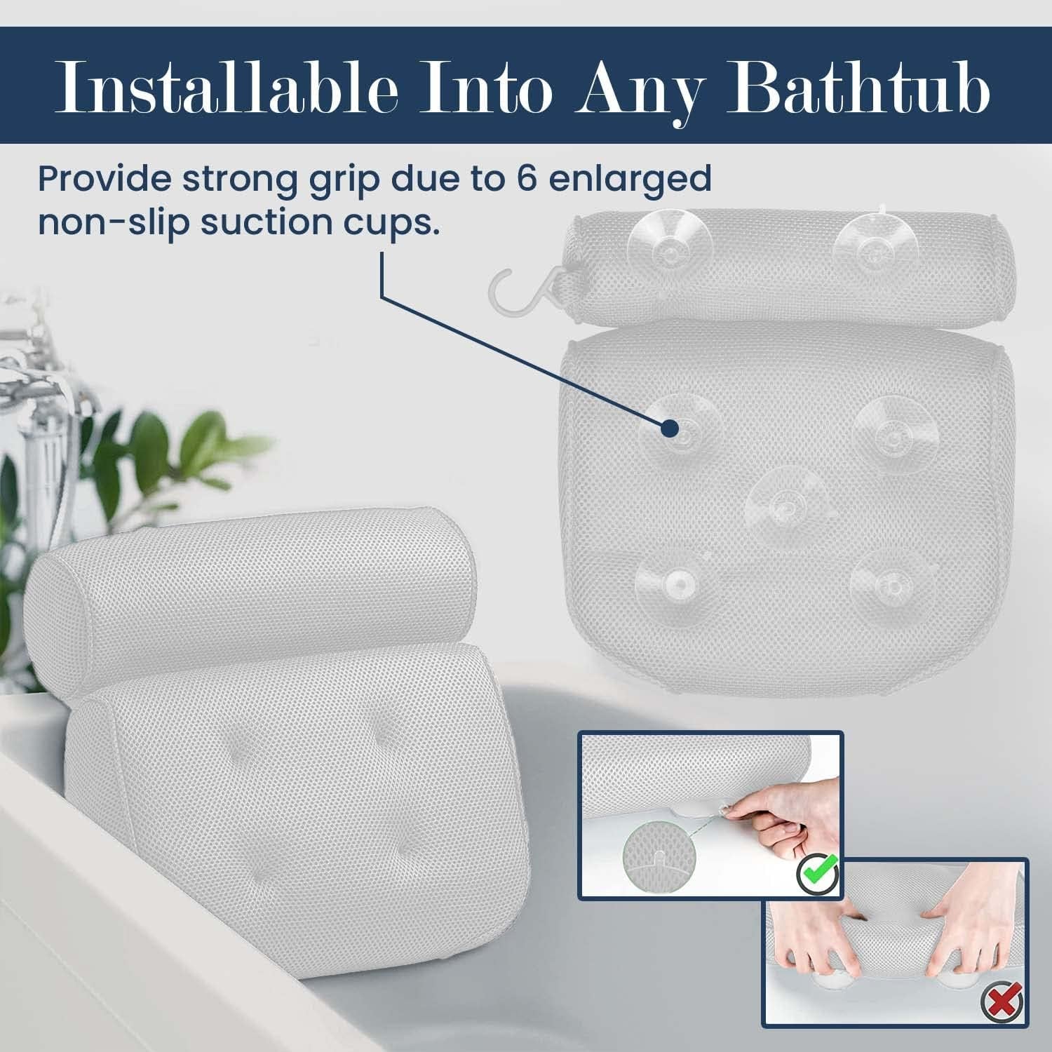 Bathtub Pillow Headrest Bath Pillows for Tub Neck and Back Support With ...