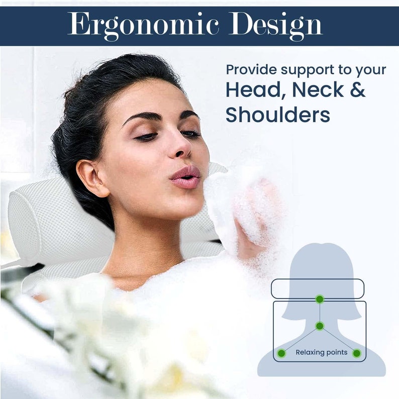 Bathtub Pillow Headrest Bath Pillows for Tub Neck and Back Support With Non Slip Suction Cups ...