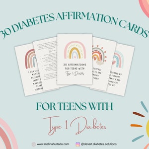 Diabetesbevestigingskaarten voor tieners met type 1 diabetes digitale download, T1D-afdrukbare bevestigingskaarten voor kinderen voor tieners, set van 30
