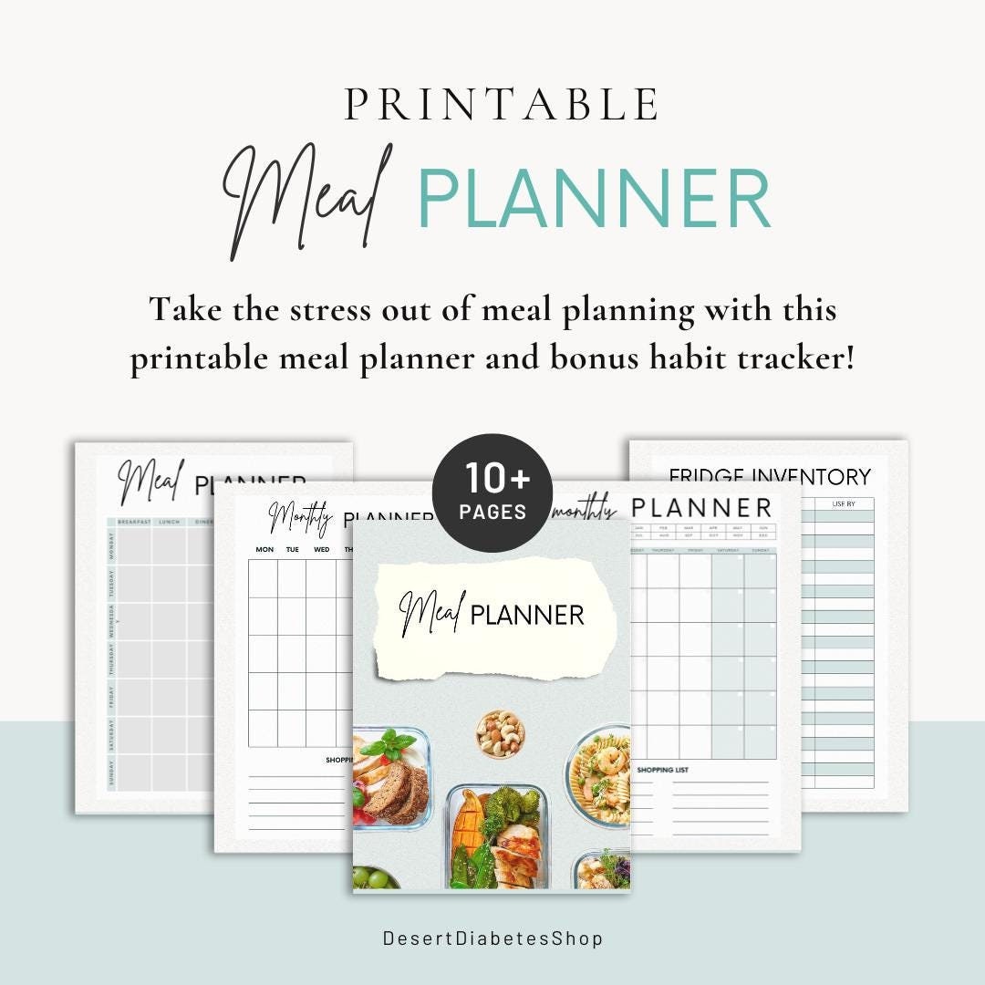 Printable Digital Meal Planner, Weekly and Monthly Meal Planner and ...