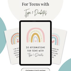 Type 1 Diabetes Affirmation Cards for Teens, Set of 30 (Digital Download)