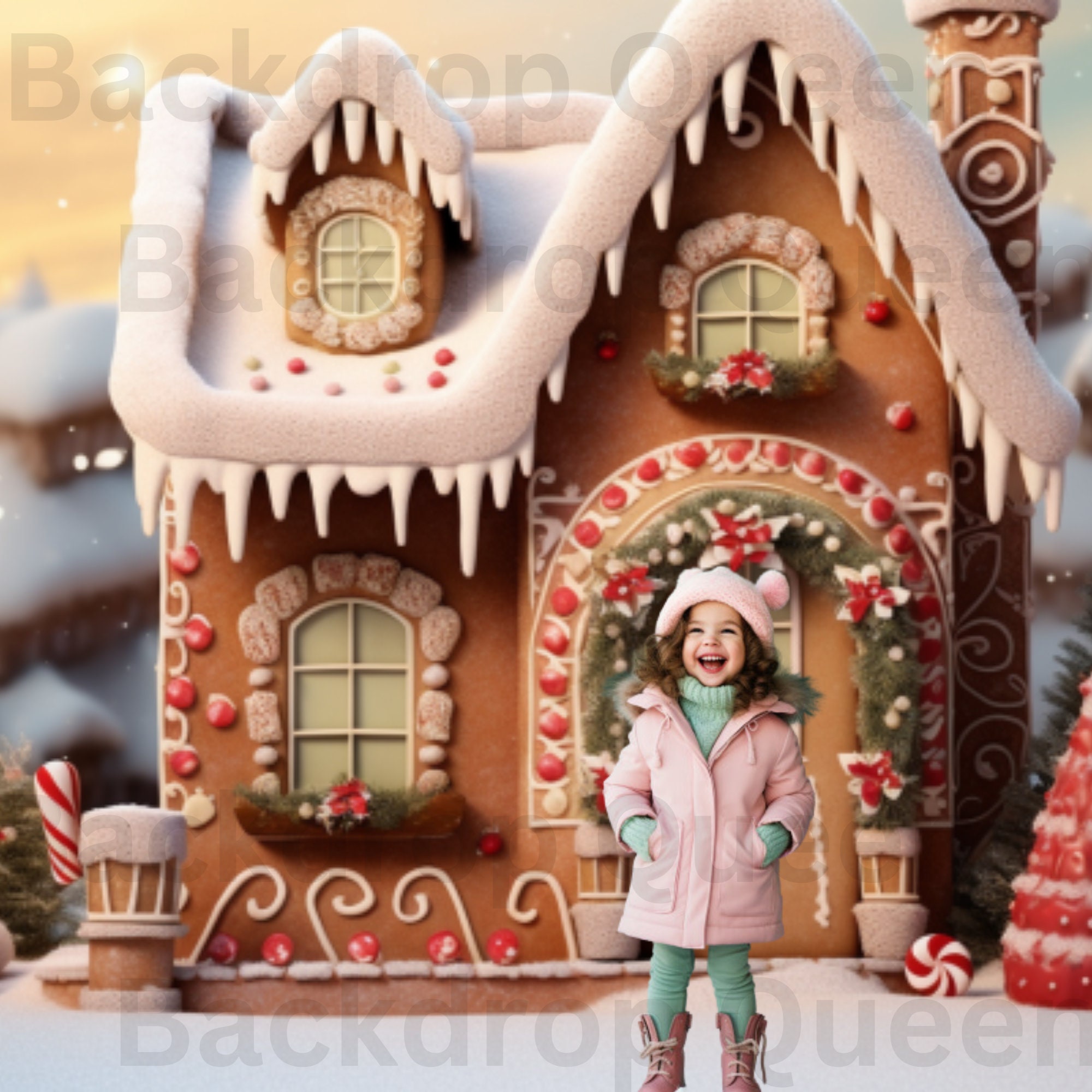 4 Image Christmas Gingerbread House Man Digital Backdrop Photo Overlay