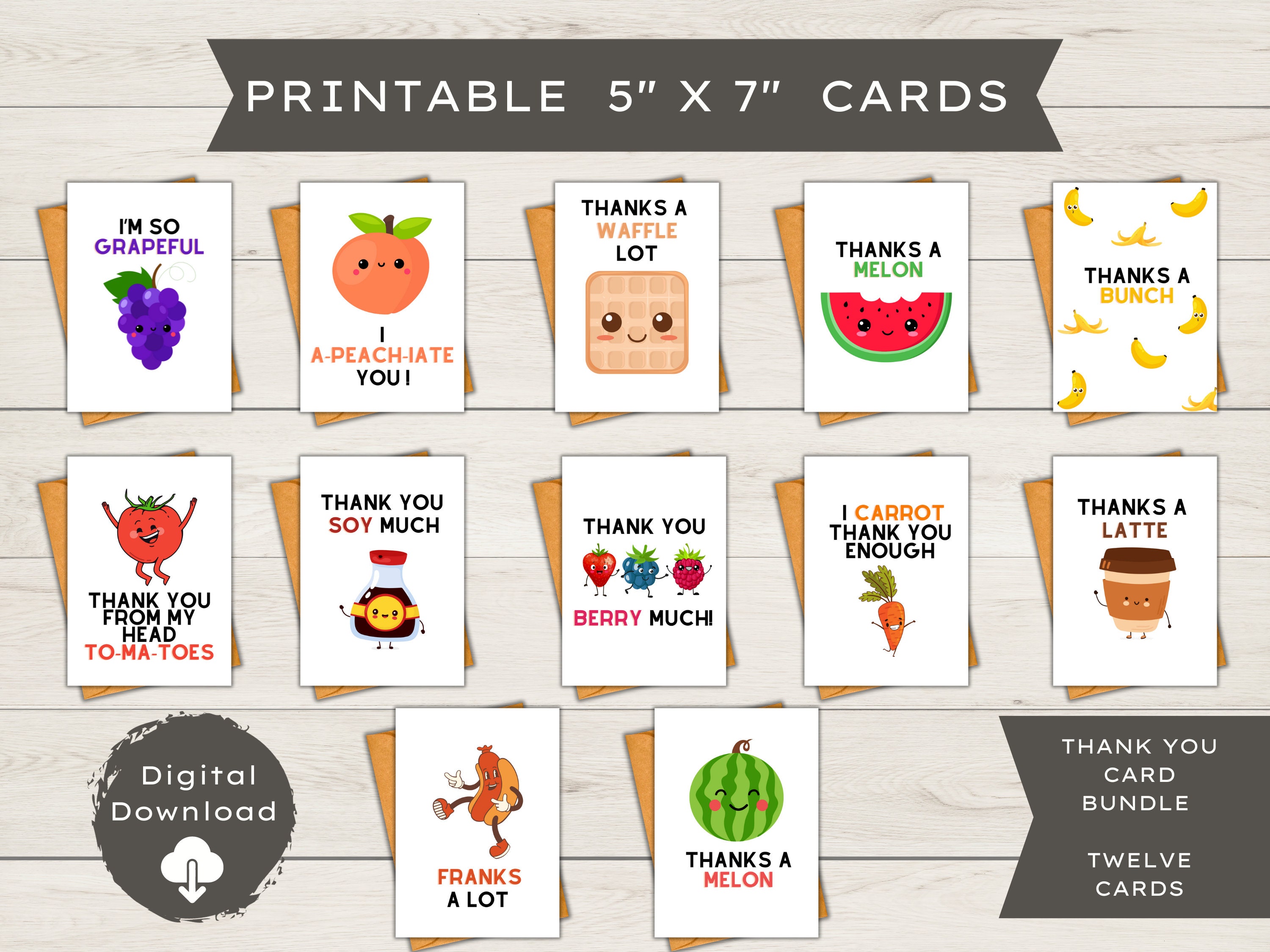 12ct Printable Thank You Card Assortment | Blank Cards - Etsy