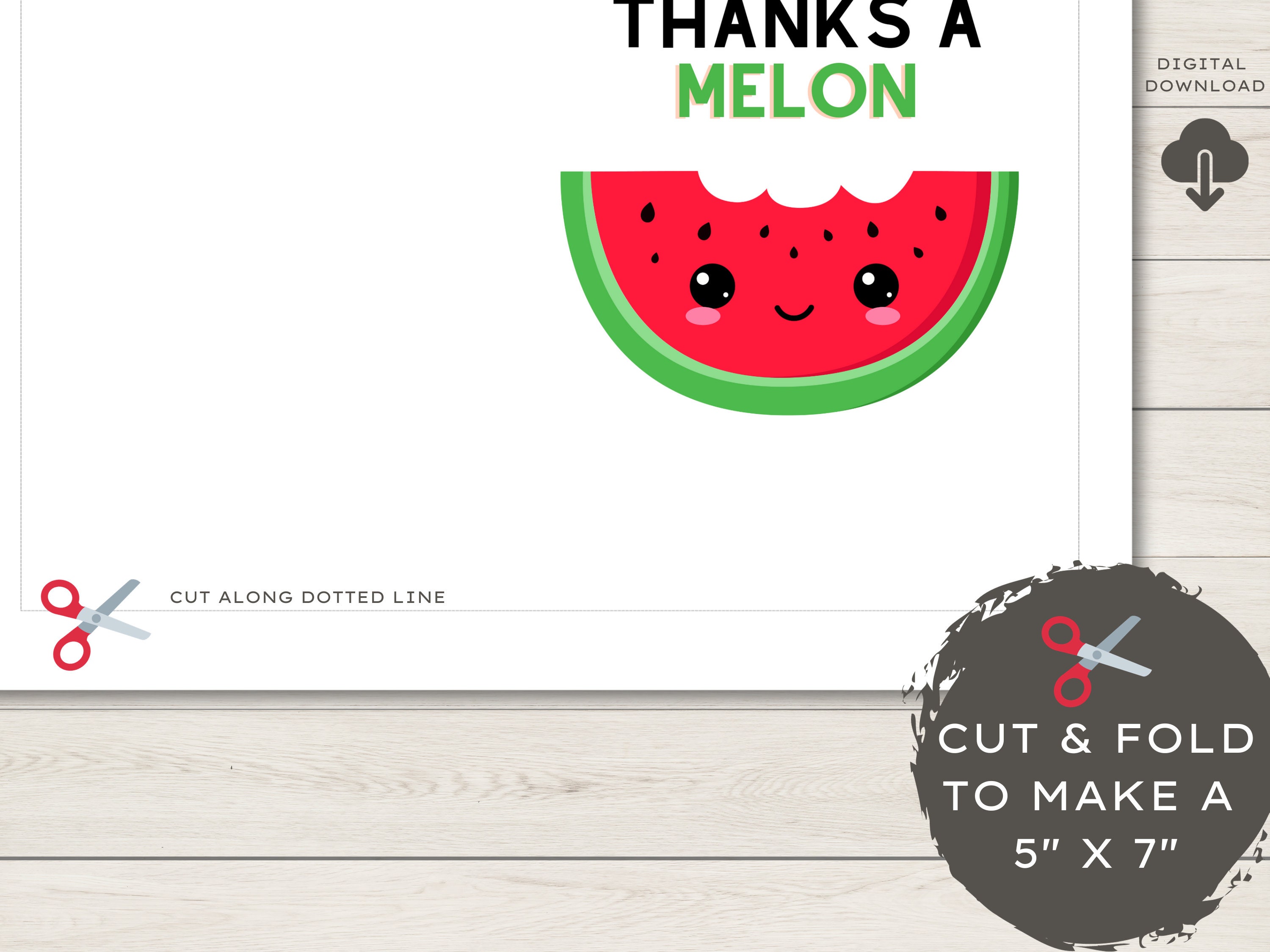 Printable Thank You Card Blank Thanks a Melon 2 - Etsy
