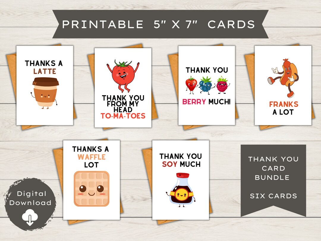 6ct Printable Thank You Card Assortment | Blank Cards - Etsy