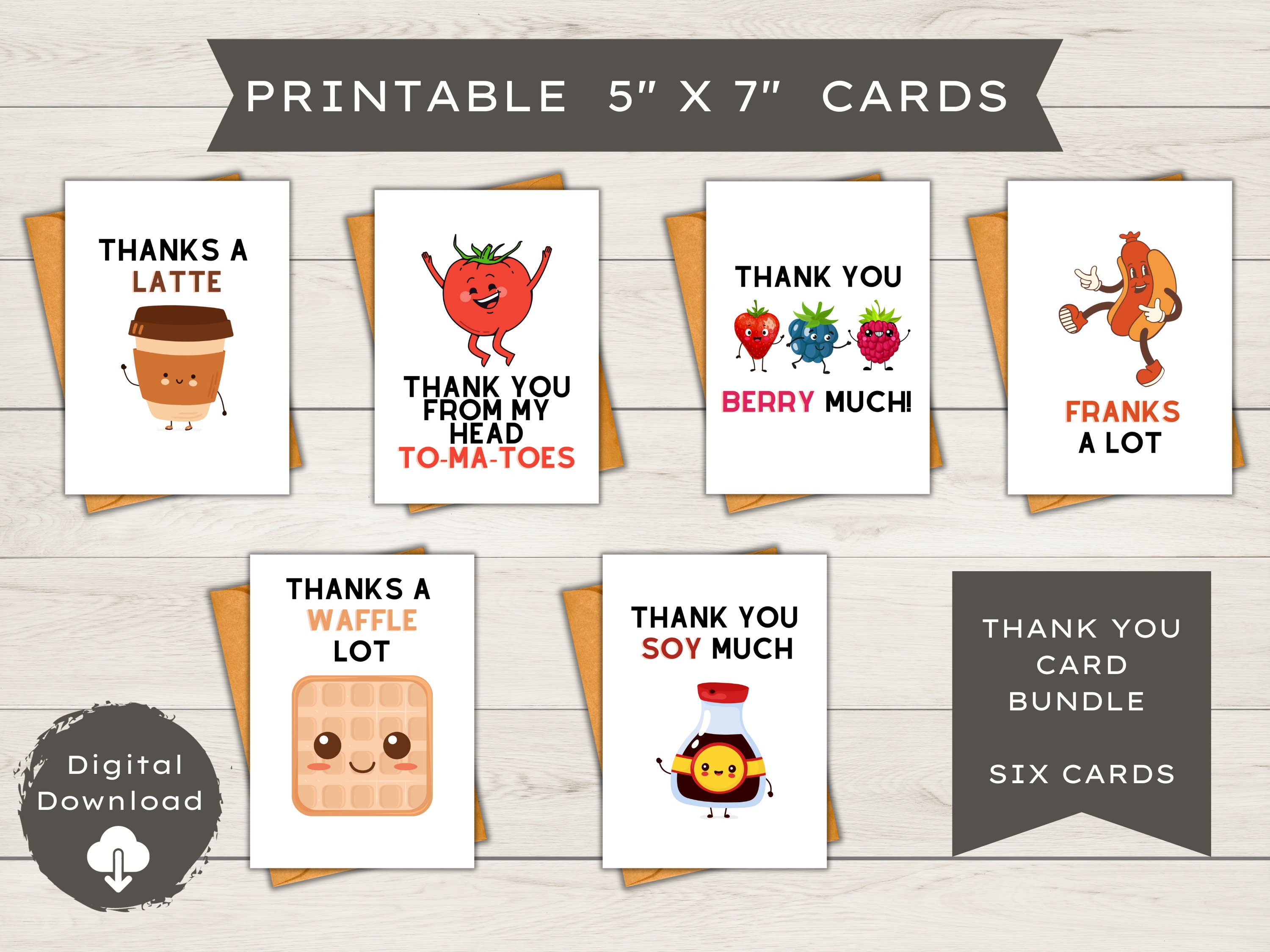 6ct Printable Thank You Card Assortment | Blank Cards - Etsy
