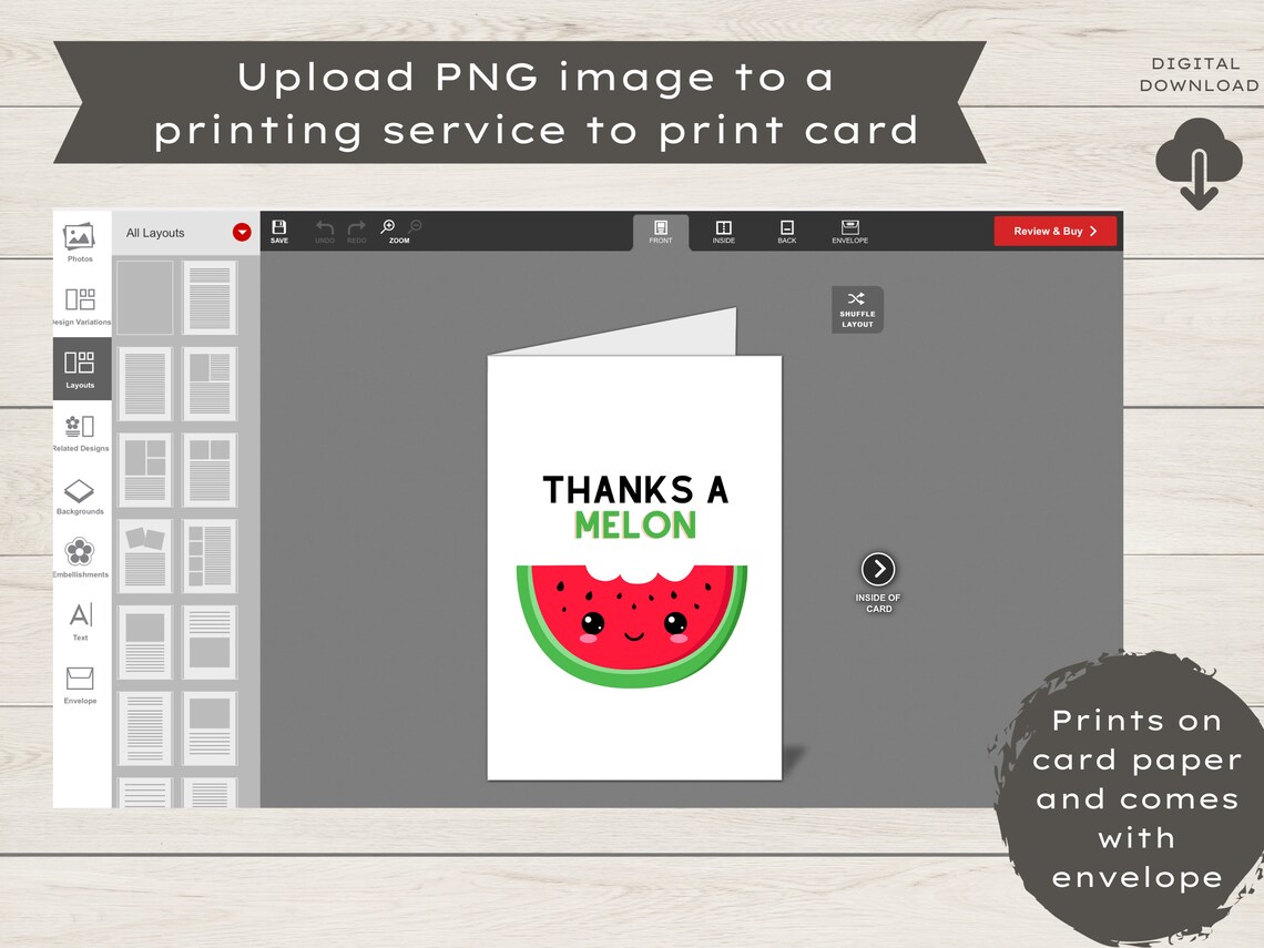 Printable Thank You Card | Blank - Thanks a Melon 2 - Etsy