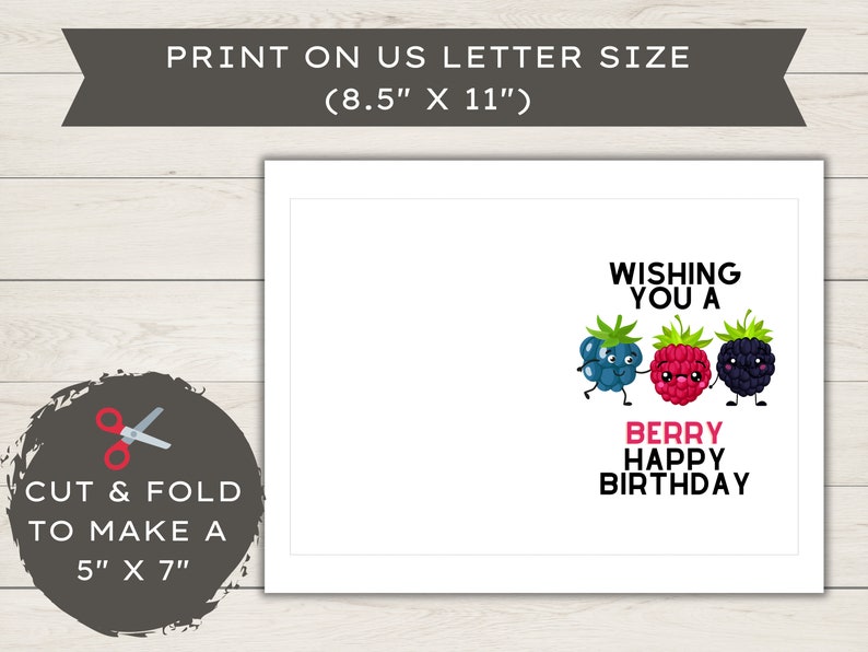 Printable Birthday Card Blank Card Wishing You A Berry Happy Birthday image 2