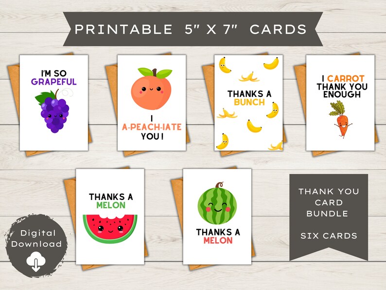 6ct Printable Thank You Card Assortment Blank Cards image 1