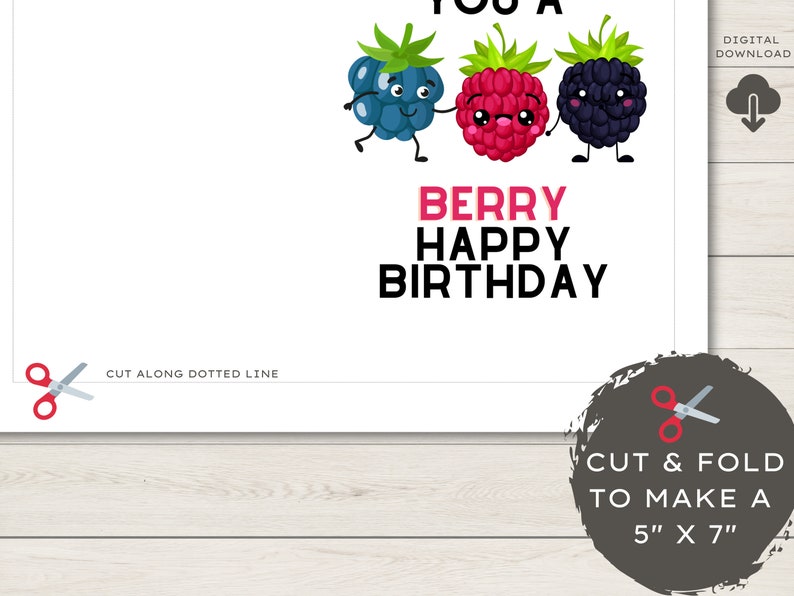 Printable Birthday Card Blank Card Wishing You A Berry Happy Birthday image 3