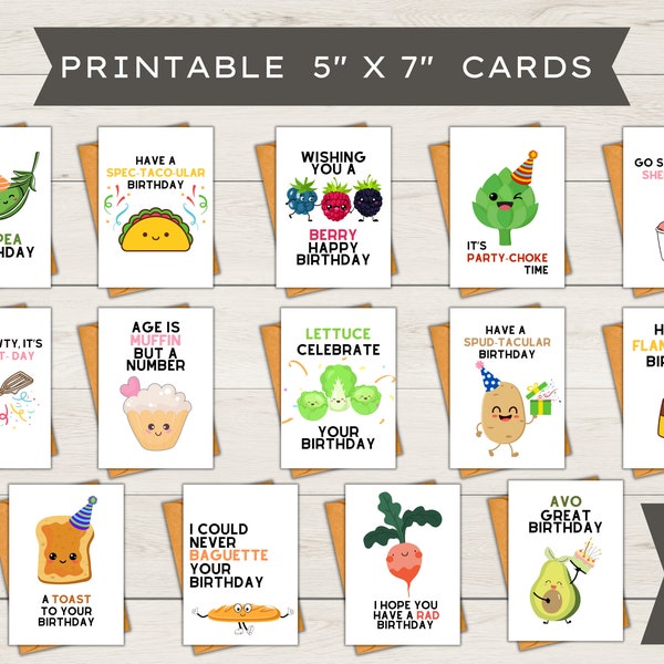 14ct Printable Food-themed Funny Birthday Cards | Blank Cards