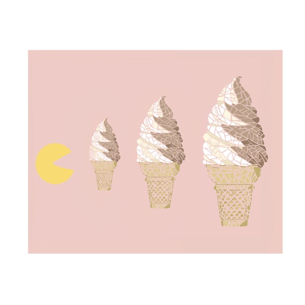 Pac-Man Ice Cream Cones - Printable Image - 8x10 Digital Download - pink