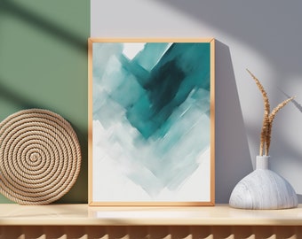 Abstract Teal and White Printable Wall Art, Home Décor Digital Print for Download