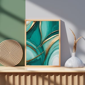 Abstract Printable Teal and Gold Wall Print, Prints Wall Art, Digital Wall Art Download