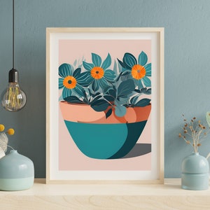 Teal Flower Art Print, Printable Wall Art, Flowers, Botanical Wall Art, Abstract Wall Art, Botanical Print, Teal Wall Art, Flower Wall Art