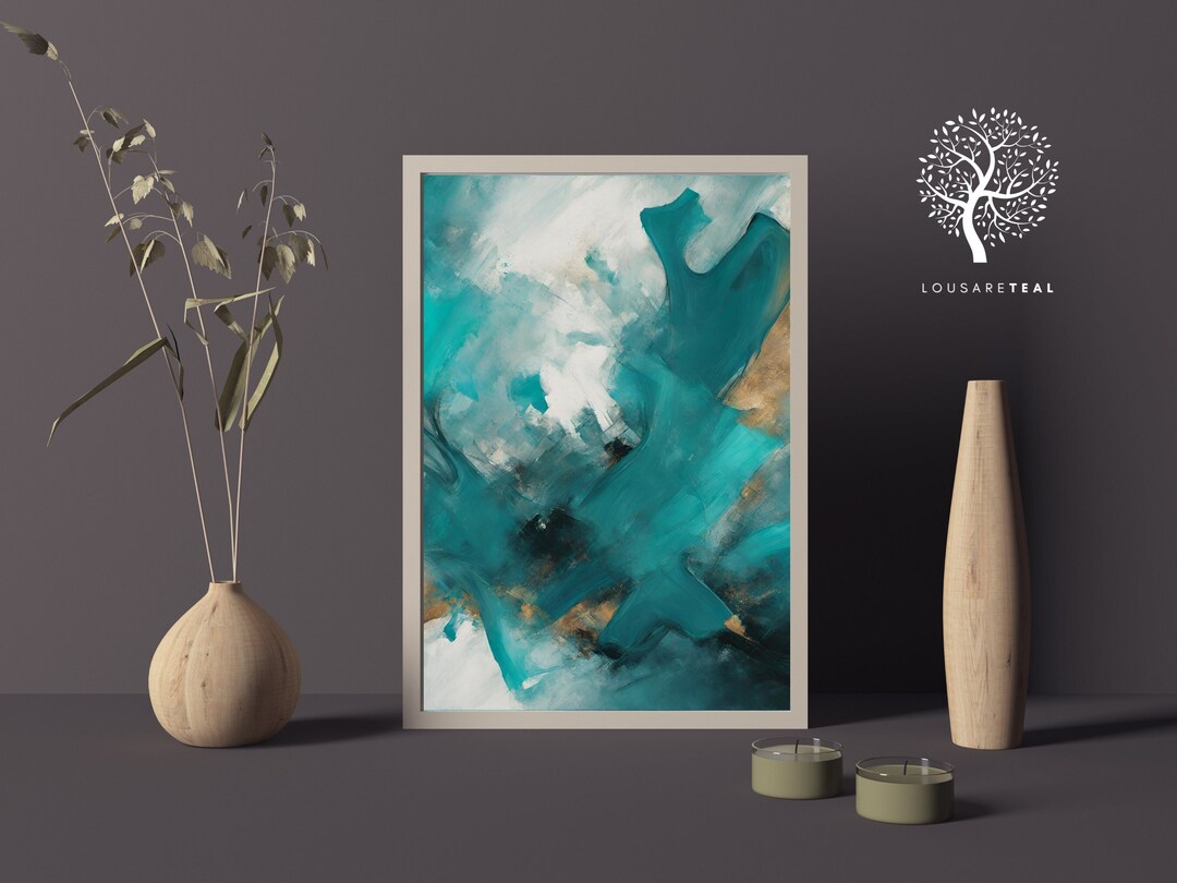 Teal and Gold Abstract Art Print: Modern Wall Decor (digital Download ...