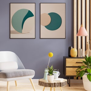 Set of 2 Teal and Cream Abstract Wall Art Prints, Printable Teal Wall Art, Prints Wall Art, Digital Wall Art Download