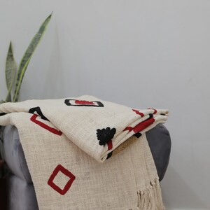 Hand-loomed 100% Cotton Hand Embroidered Throw Blanket with Tassel