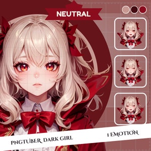 Dark Girl PNGTuber Model: Red Outfit, 4 Emotions (Digital Download)