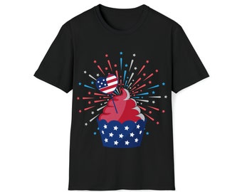 T-shirt souple noir unisexe sur le thème des États-Unis
