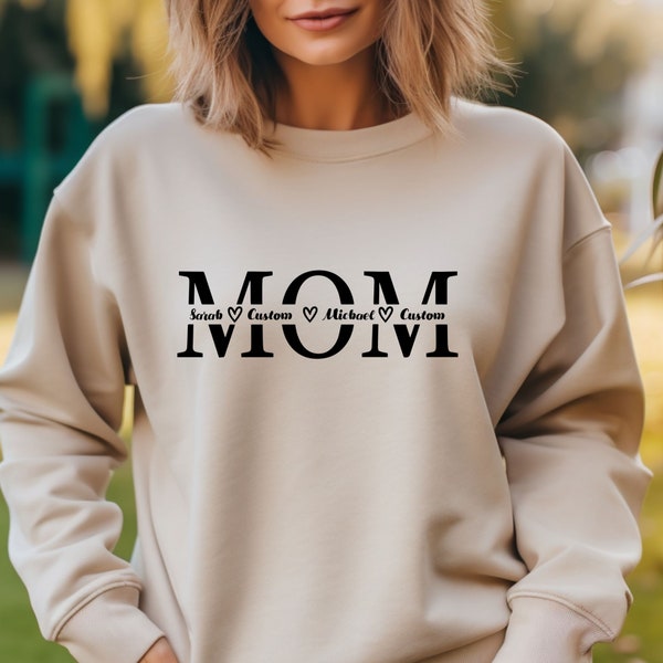 Custom Mama Sweatshirt with Kid Name, Personalized Mom Sweater Minimalist Mommy Custom Gift for Mother, Mom Gift for Her T-Shirt